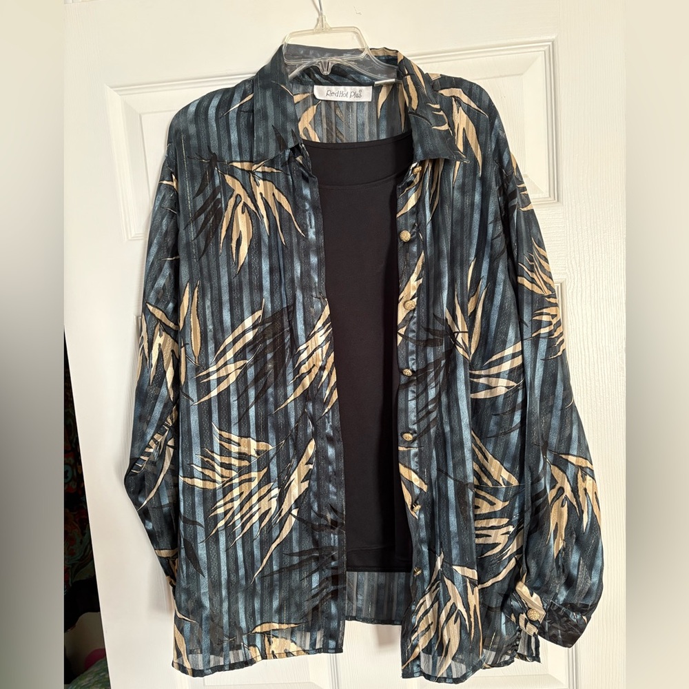 Carolee Blue and Black Patterned Shirt Jacket